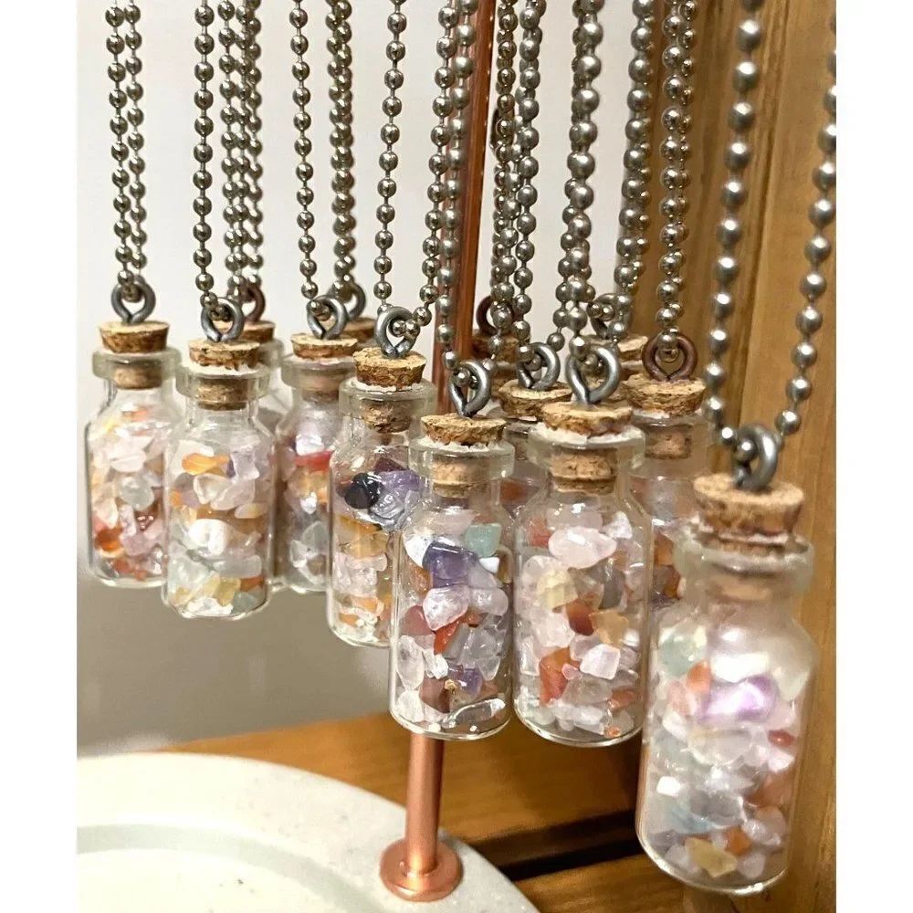 Treasure Bottle Glass Bottle Necklace filled with Gemstones - Hand Crafted